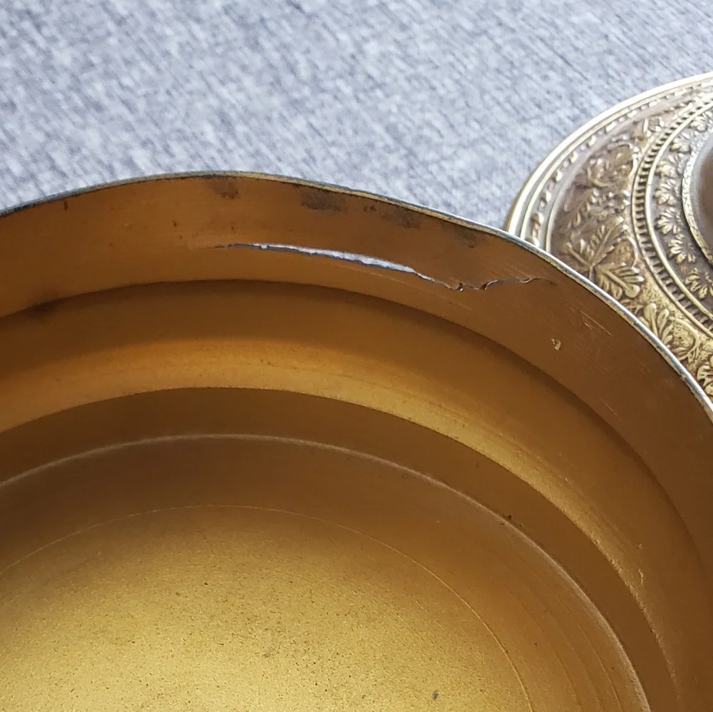 1930s Marie Antoinette Mirrored Brass Trinket Powder Box